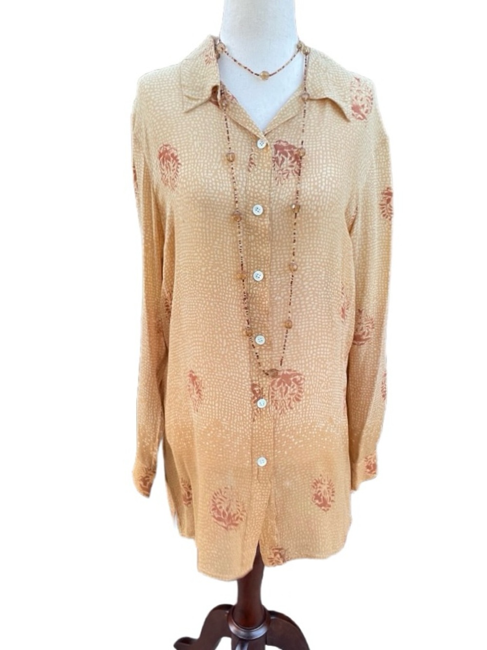 Katherine Kelly Collections ~ Size 12 ~ 100% Silk ~ Brown/Gold ~ Floral ~ Blouse